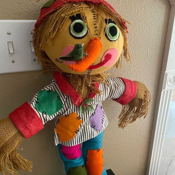 Vintage Handmade Fall Harvest Patchwork Scarecrow 20 inches tall - Picture 16 of 16